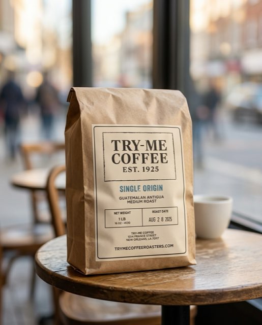 a bag of coffee restaged — Café table